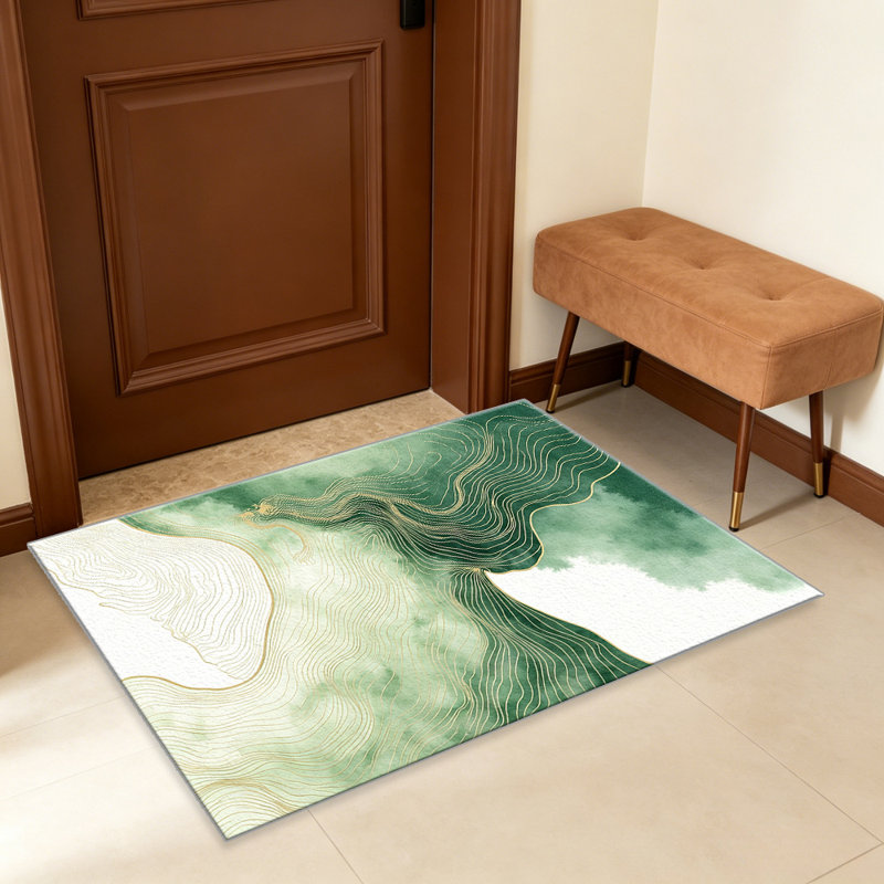 Green Gold Abstract Topographic carpet-easy to clean, machine-washable, soft and comfortable; suitable for door mats, kitchens, living rooms, bedrooms, corridors, and laundry areas. Easy to clean, durable carpet for home decoration.