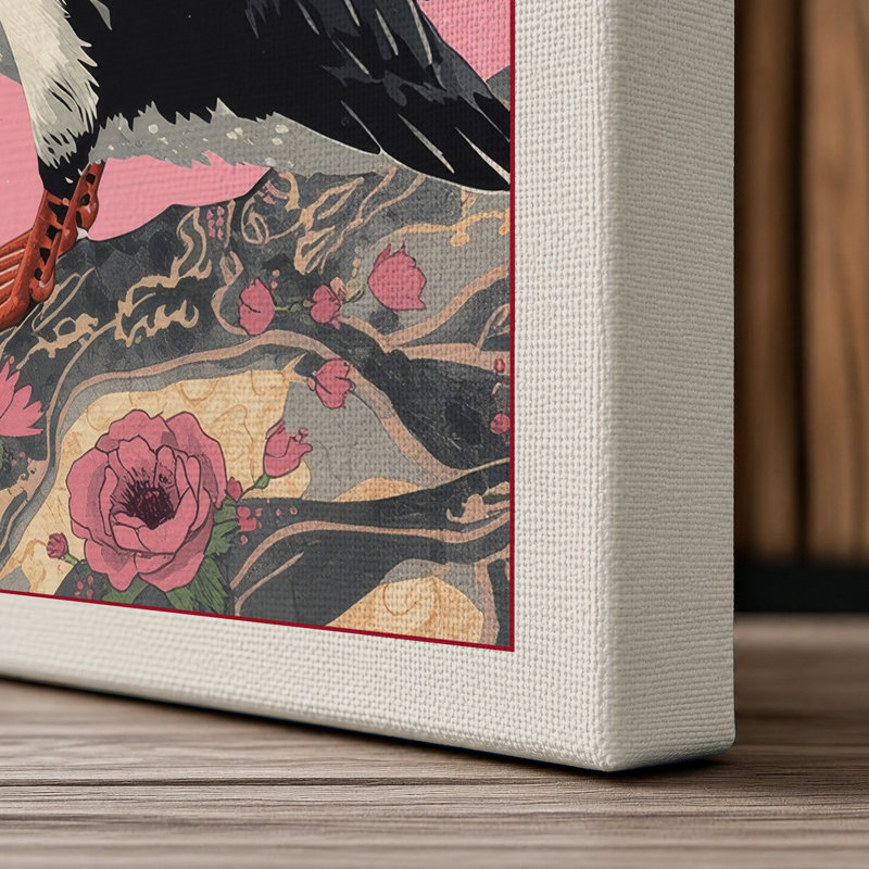 Puffin in Profile Japandi - Wrapped Canvas, 30x20 - 76.2 x 50.8 cm, Cream Border