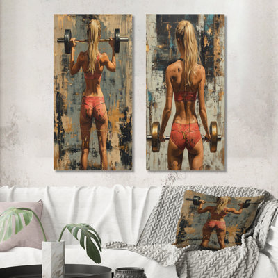 «Gym Model Woman Lifting The Deadlift I», ensemble de 2 pièces d'art mural