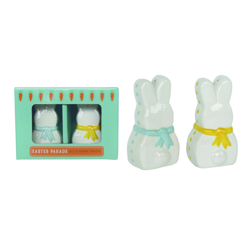 Ensemble de 2 salières et poivrières Transpac Dolomite 5 po Hippity Hoppity Bunny