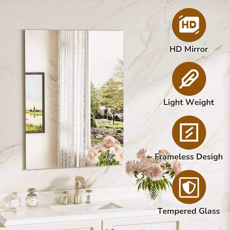 Frameless Bathroom Wall Mirror Decorative Accent Mirror, 1, 91.4 cm x 61 cm
