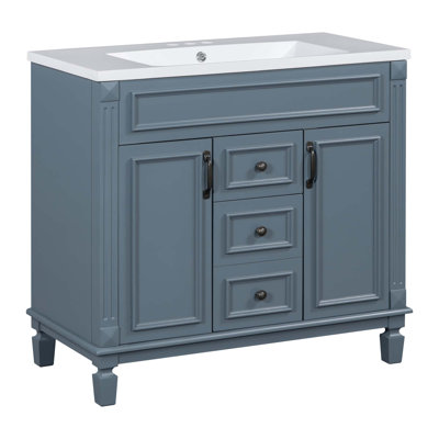 Meuble-lavabo moderne avec lavabo supérieur, 2 portes à fermeture douce et 2 tiroirs