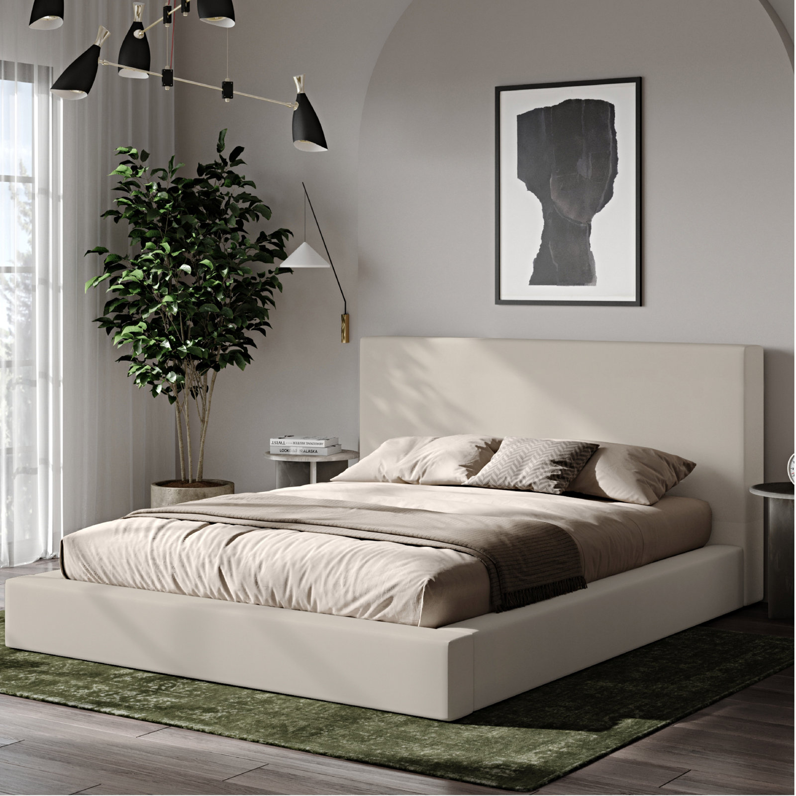 Brugal Upholstered Platform Bed, King, Cream