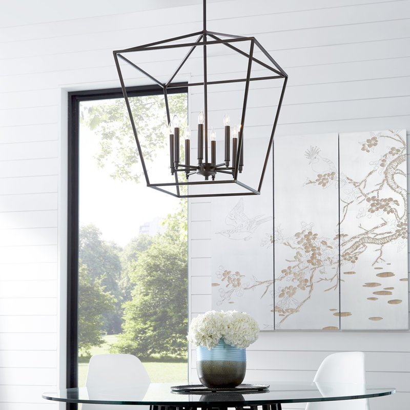 Arletta 8 - Light Dimmable Lantern Geometric Chandelier, Gold Leaf