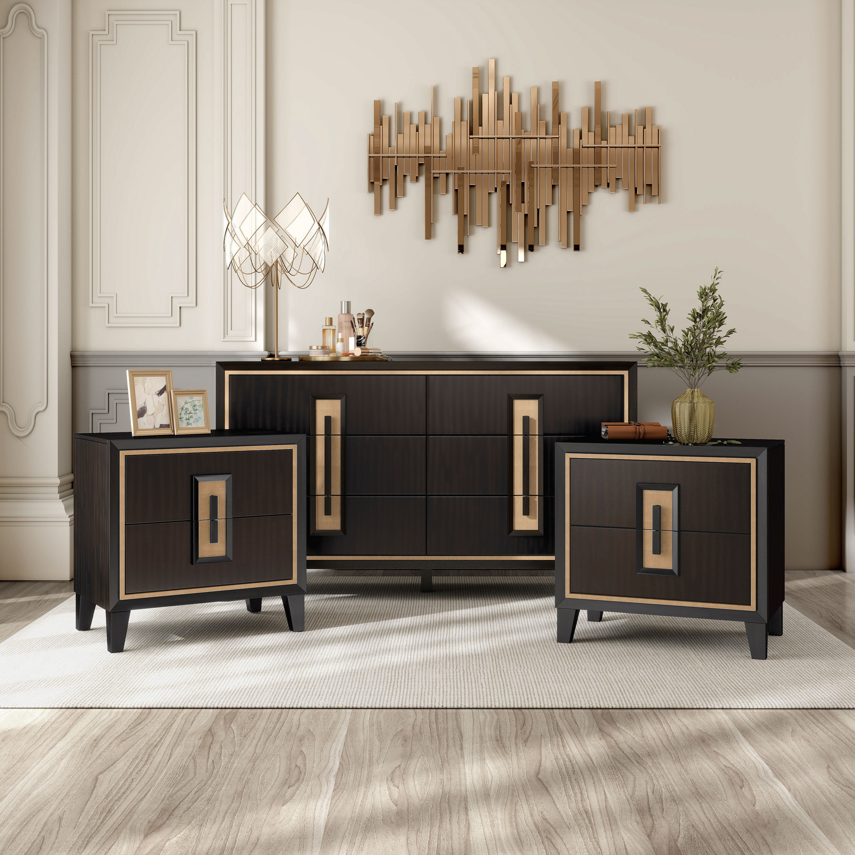 green emerald velvet dress Aida Black/Gold Vanity dresser SET main image 0