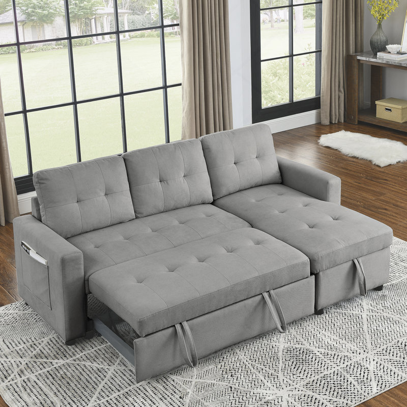 Sleeper Sofa Bed, Reversible Sectional Couch With Storage Chaise And Side Storage Bag