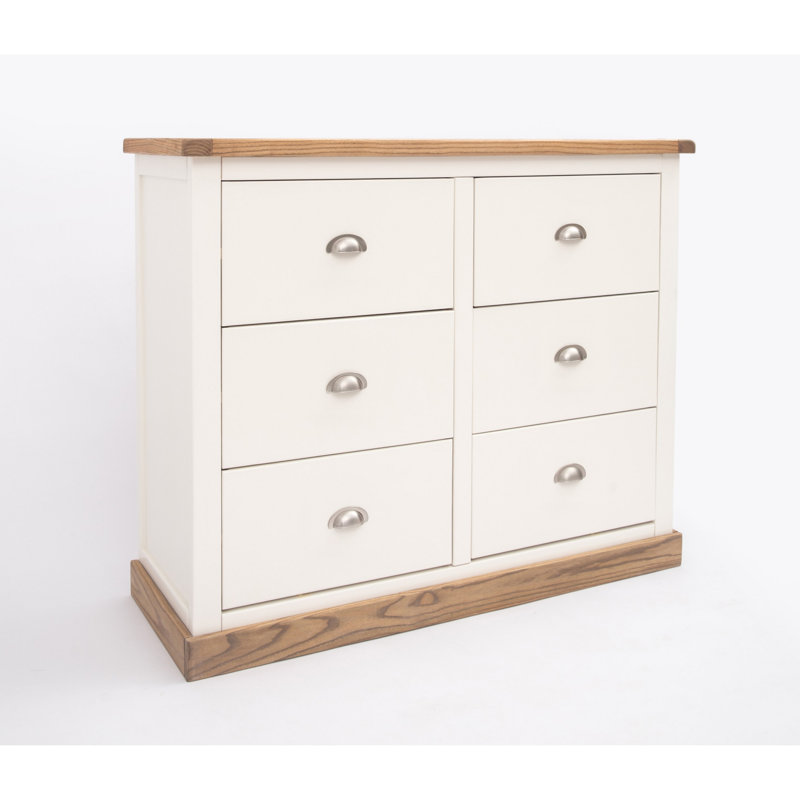 110 cm W Chest of 6 Drawers, Waxed Oak