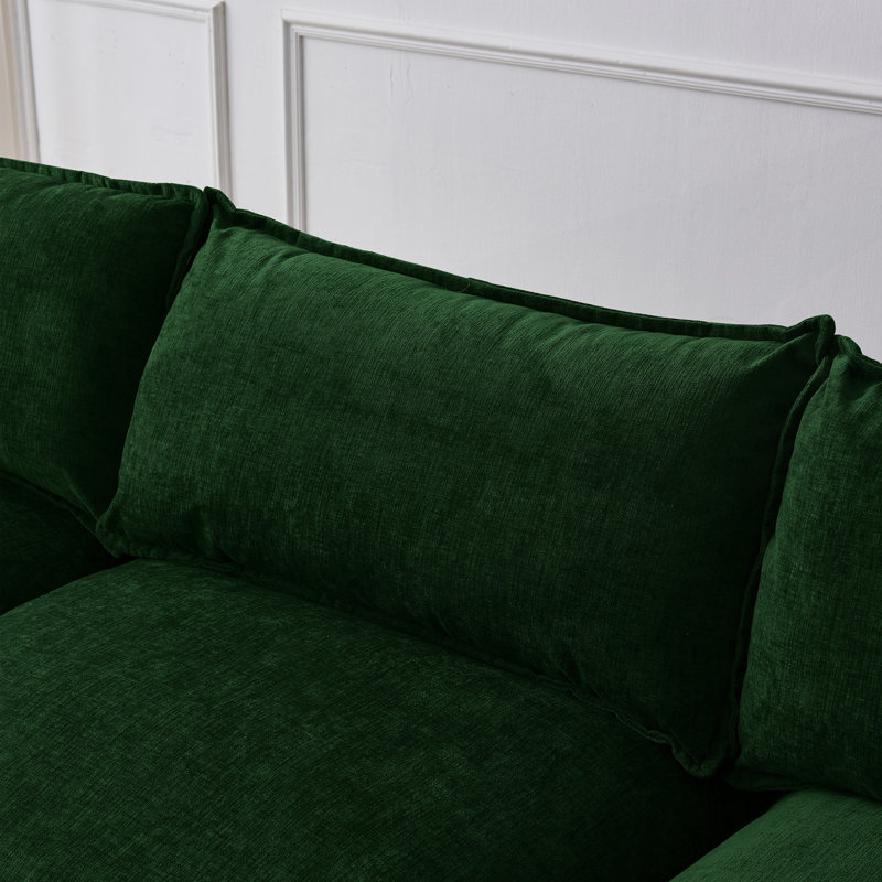 Canapé d'angle modulaire, canapé rembourré moelleux, 3 places avec pouf, canapé en L, Green Chenille