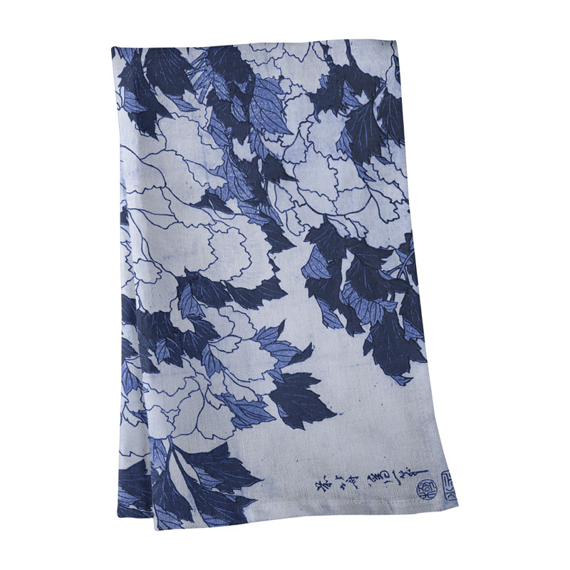 Serviette de thé pivoines et papillon, Mauve clair, Polyester sergé