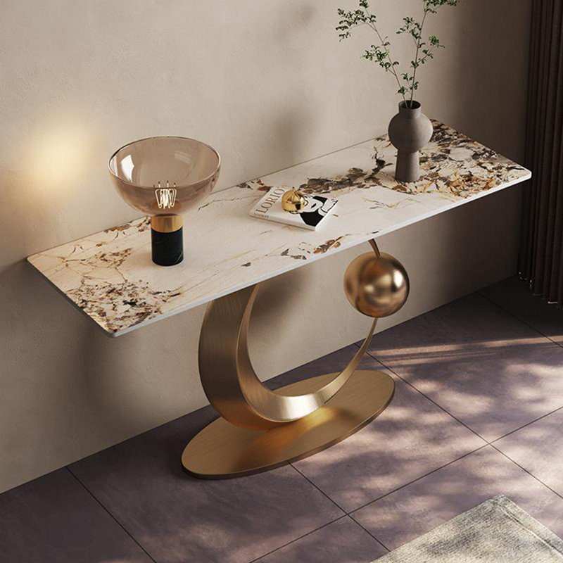 Italian-style stainless steel console table., H 33,4 po x l 47,2 po x P 13,7 po