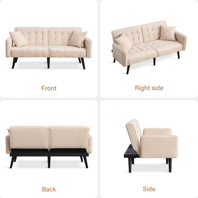 Small comfortable fabric sofa with adjustable backrest and armrests, Beige