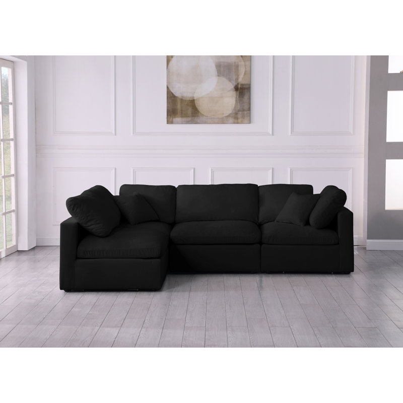 Jocqua Velvet L-Shaped Sectional Reversible, Black Velvet