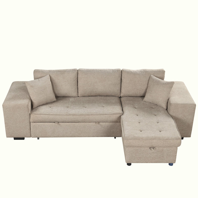 Canapé modulaire rembourré 4 pièces Brihany, Lin gris, Orienté à droite