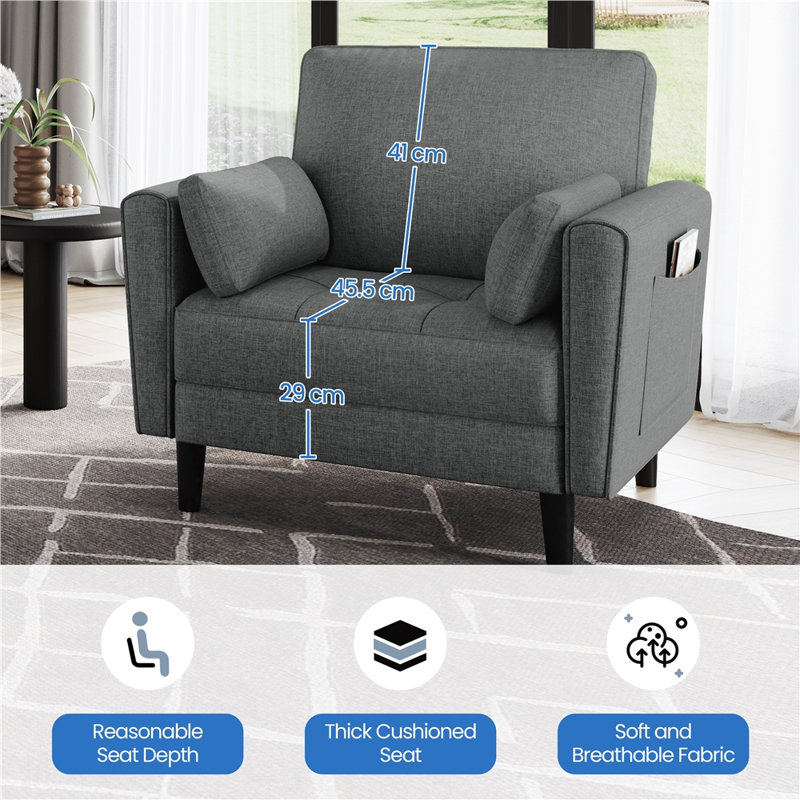 Upholstered Armchair, Dark Grey