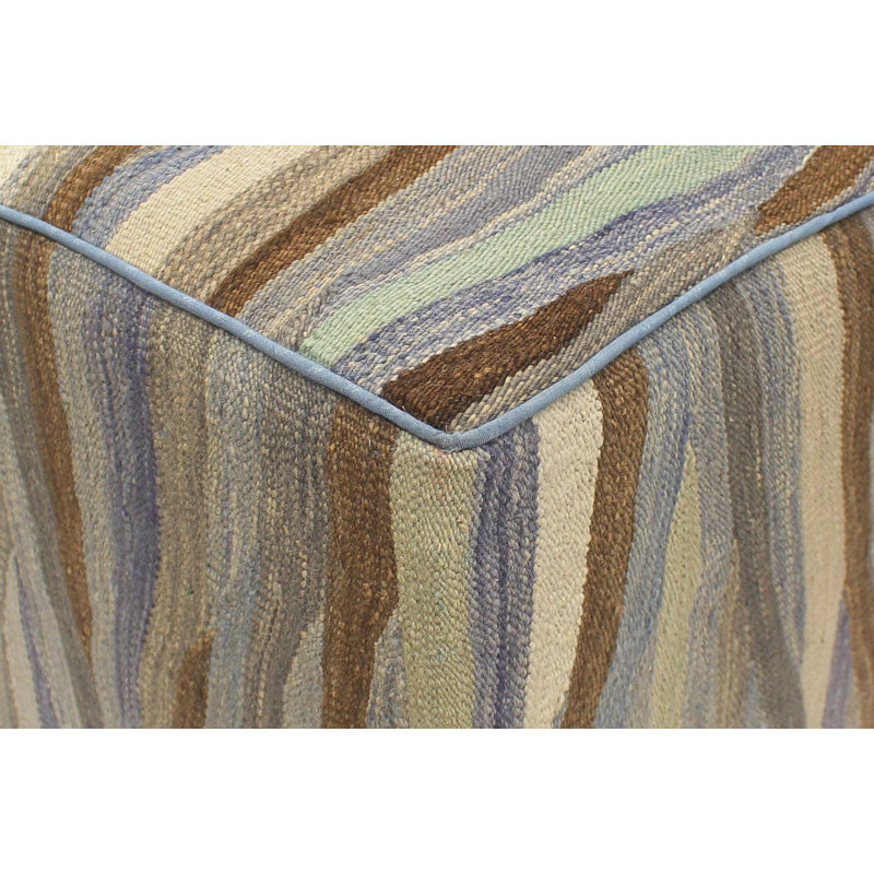 Aprea Upholstered Ottoman, Blue/Beige/Gray/Light Brown Wool