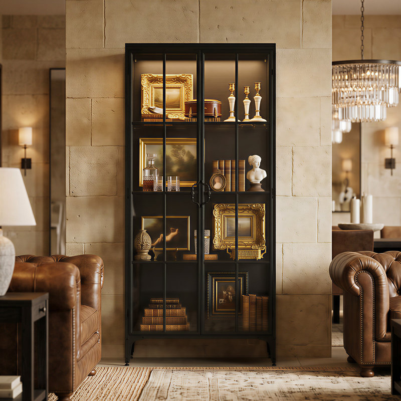 2-Door Display Cabinet With Tempered Glass And Adjustable Lights