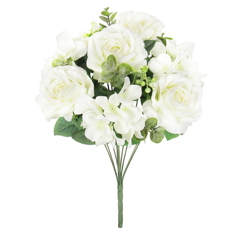 Bouquet de tiges de fleurs d'hortensia artificielles mélangées, Blanc crème