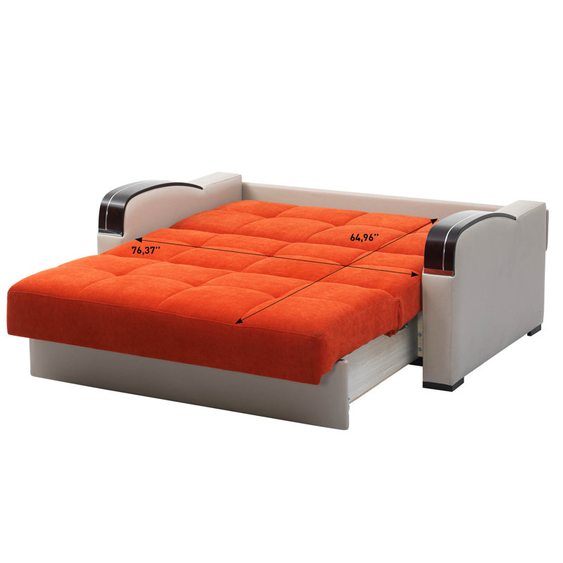 Northerly 74.4 in. Fabric Upholstered 3-Seater Twin 3-in-1 Sleeper Sofa Bed with Storage, Orange Chenille
