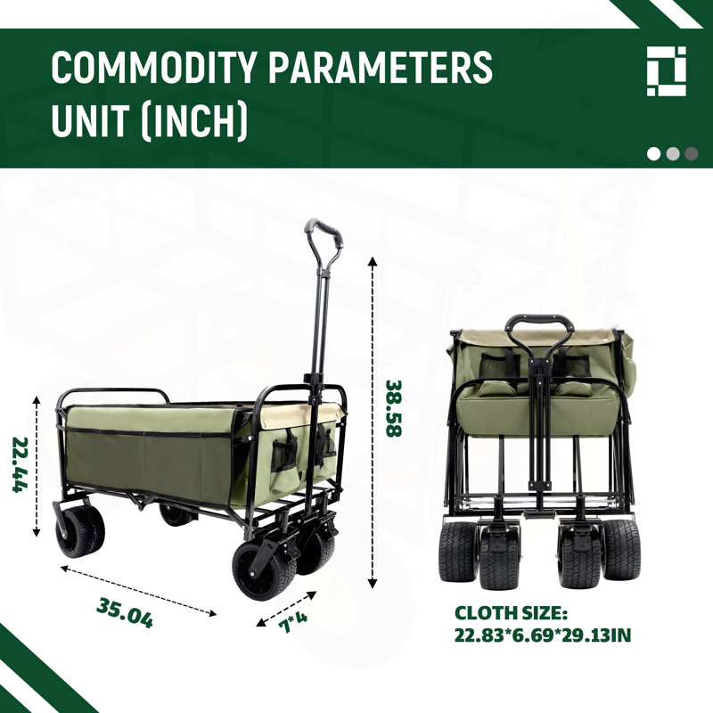Chariot de chariot pliable d'une capacité de 440 lb avec système de cerclage et doublure en plastique 3 pièces, idéal pour la plage, le camping et le jardinage