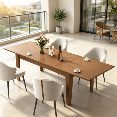Retro Modern 106.3 Inch Large Extendable Dining Table, Extra Wide Sturdy Kitchen Table with Anti-Wobble Stable Construction