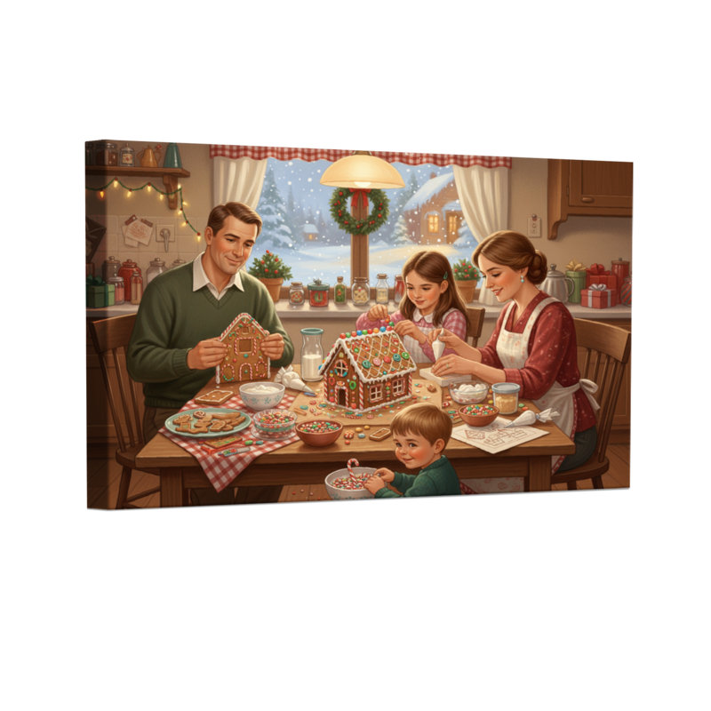 Ensemble de 3 reproductions d'art sur toile de Noël en famille, H 12 po x l 18 po