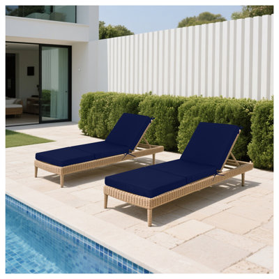 Ensemble de 2 coussins de chaise longue d'extérieur pliables bleu marine avec poignées de transport