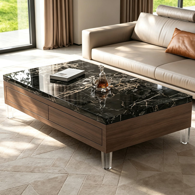 Table basse moderne en acrylique minimaliste moderne, Black, H 15,74 po x l 59,05 po x P 31,49 po