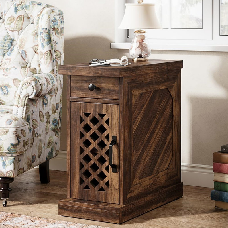 Table de bout étroite avec tiroir et armoire Rustic