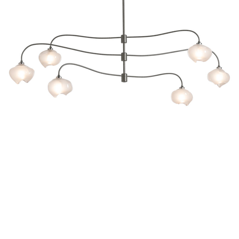 Lustre étagé unique à 6 lumières Ume, Fer naturel, Verre givré, Long: 29,6 po à 74,6 po