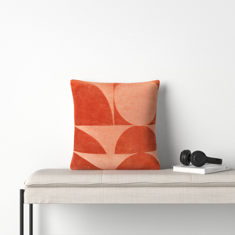 Orange Geometric Embroidered Cotton Square Throw Pillow Set