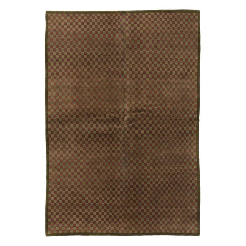Checkerboard Hand Knotted Wool Geometric Area Rug, Rectangle 6' x 9'
