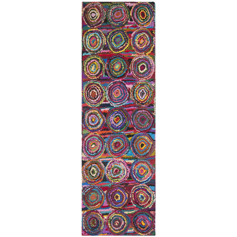 Tapis géométrique en coton touffeté à la main Anaheim, Tapis de couloir 2 pi 3 po x 12 pi