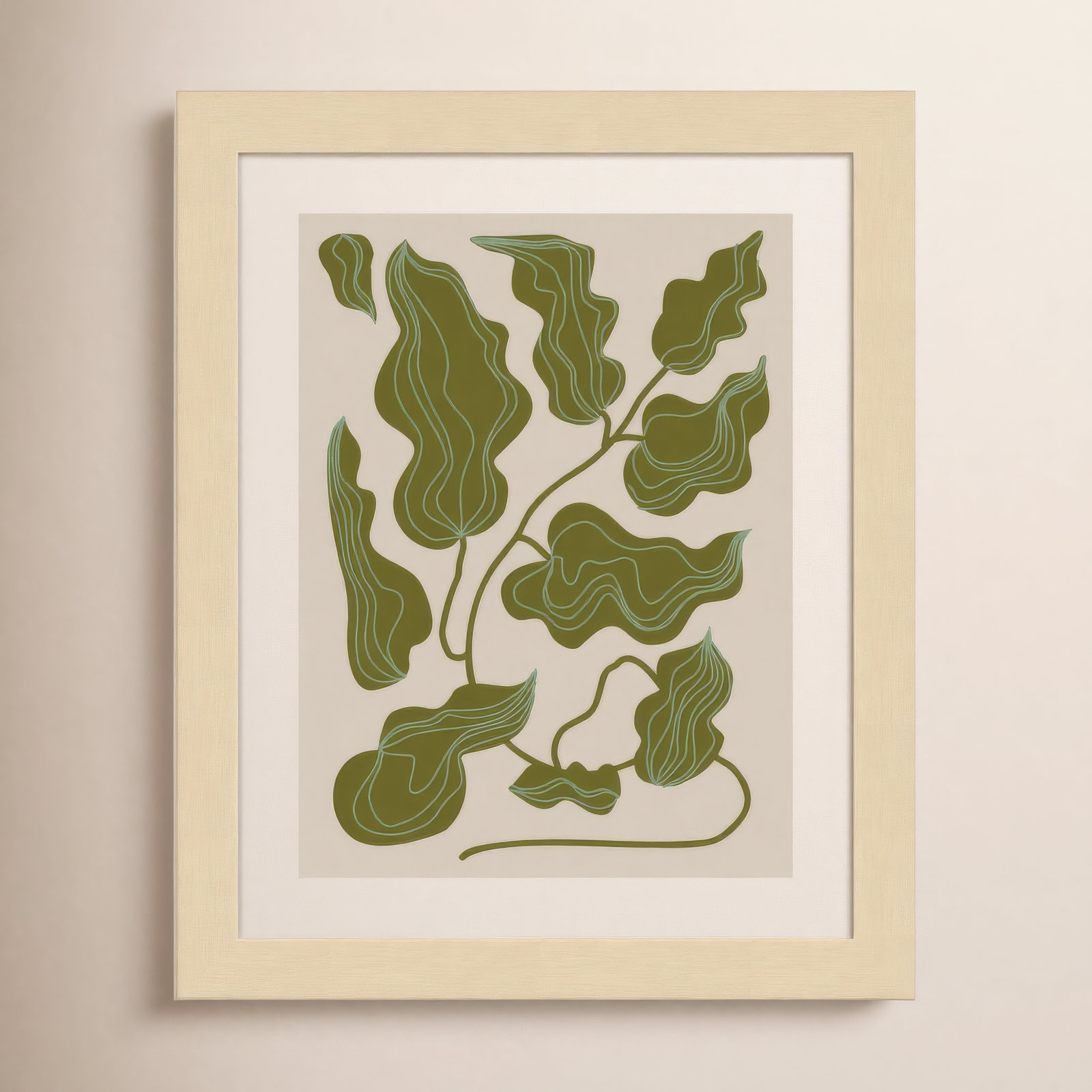 Expressive Abstract House Plant Green Print, 13" H x 11" W x 1" D, Brown