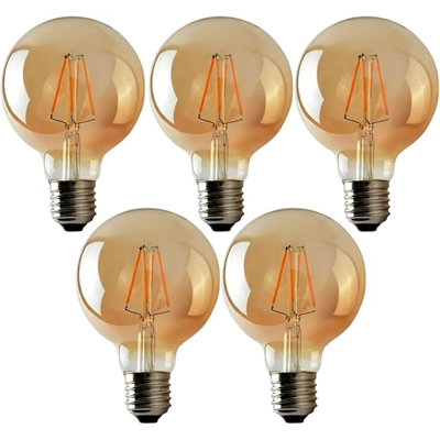 Vintage LED Edison E26 G30/G95 Globe Light Bulbs, 4W Equivalent to 40W 2700K Warm White LED Filament Dimmable Amber Glass Screw Energy Saving Bulb for Farmhouse Home Decoration - Pack 5
