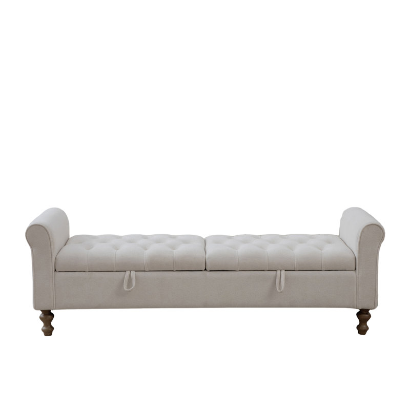65.75" Wide Upholstered Storage Bench, Beige