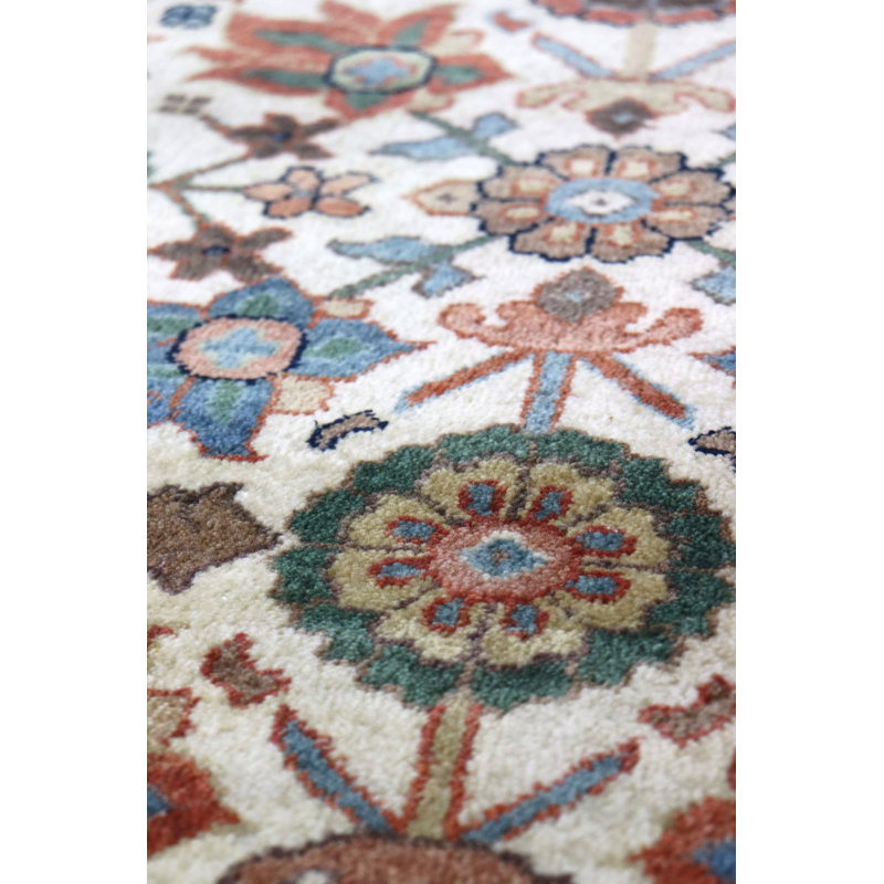 Mina Khani Wool Floral Area Rug in Ivory/Brown/Blue, Rectangle 8'1" x 9'11"