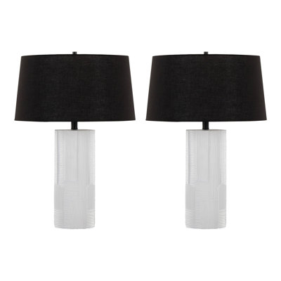 26" Contemporary Polyresin Table Lamp In Cream Polyresin And Black Metal With Black Linen Shade - Set Of 2