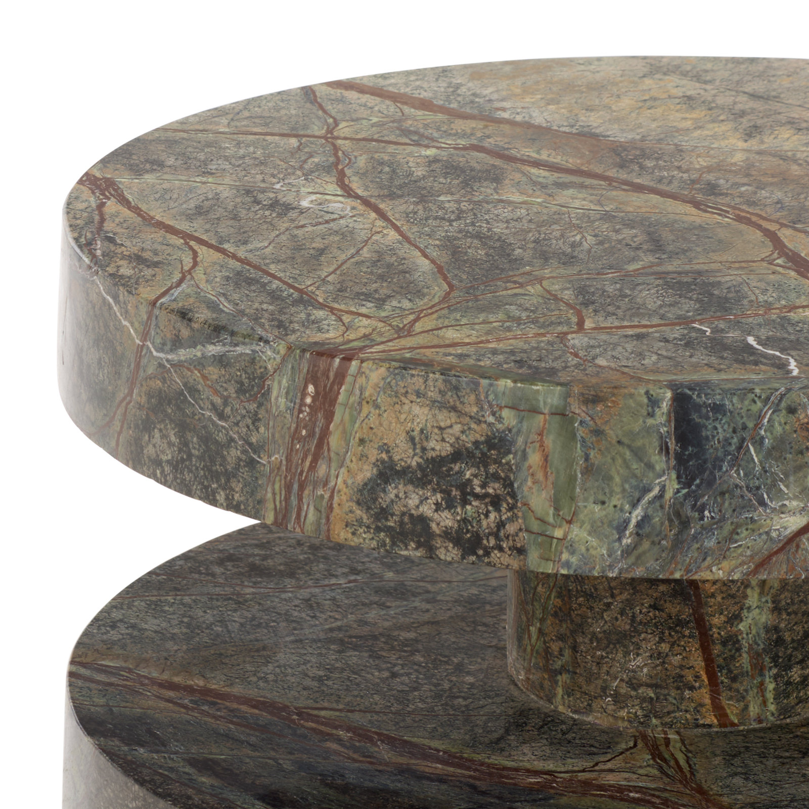 14" Genuine Marble End Table, Green/Brown
