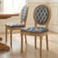 Ensemble de 2 chaises de salle à manger style français - structure en bois antique, velours, dossier haut, garniture cloutée-238762839
