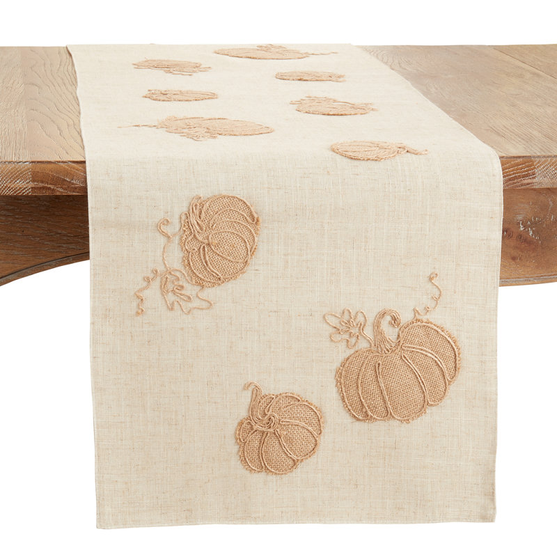 Beige Pumpkin Appliqué Fall Table Runner, 16" x 70"