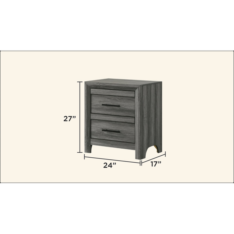 Modern Style 2-Drawer Night Stand Made With Wood In Gray