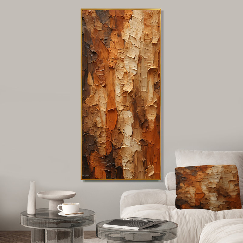 Brown Tree Bark Essence 2 - Tree Wall Art, Gold Floater Framed, 60" H x 28" W x 1.5" D