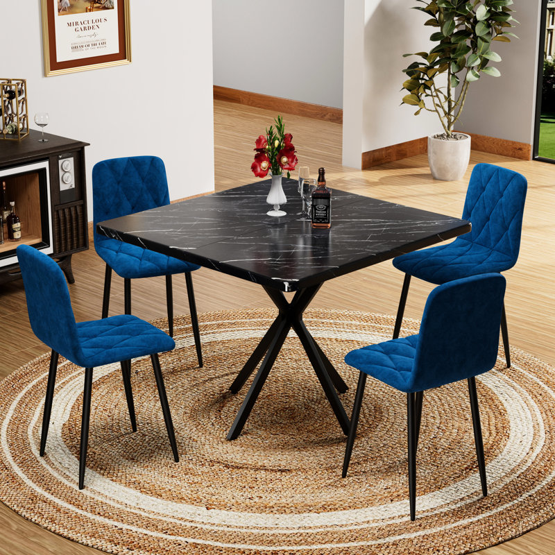 4 chaises de salle à manger en velours bleu - Pieds de soutien robustes, conception ergonomique pour le confort de la cuisine 4, courbé plus haut