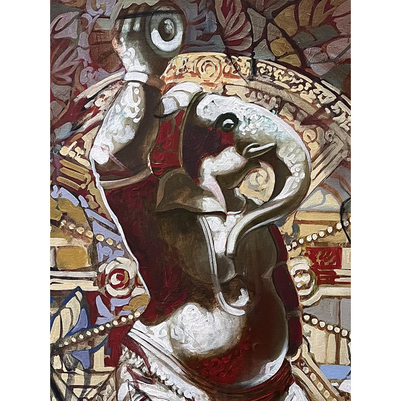 Ganesha dansant | Mk Goyal | Technique mixte sur toile