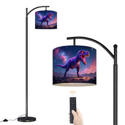 Arc Floor Lamp Cosmic Purple T Rex Dinosaur Glowing Eyes Starry Night Landscape Floor Lamps with Remote LED Lights Adjustable Lamp Shades Tall Standing Lamps for Reading Office Living Room