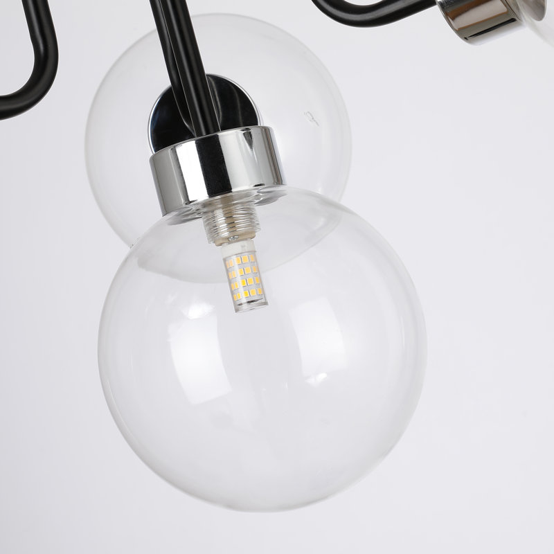 Lustre parsons en verre de style globe de 20 pouces à 4 lumières Harvyn, Noir satiné