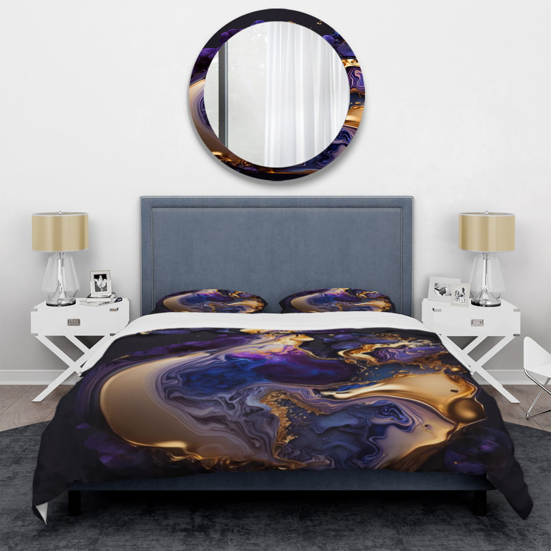 Ensemble de housse de couette en microfibre / polyester Abstract Marble Geode Mauve II