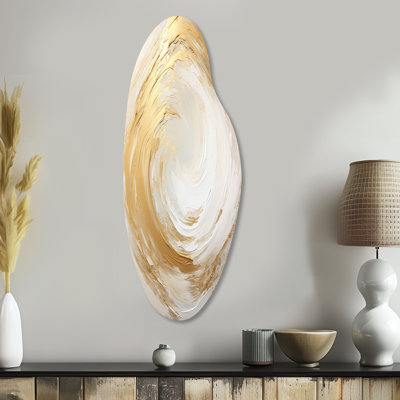 Gold And White Soft Wave Vortex I - Unique Shape Abstract Spirals Metal Wall Decor, Freeform Metal Wall Sculpture Print