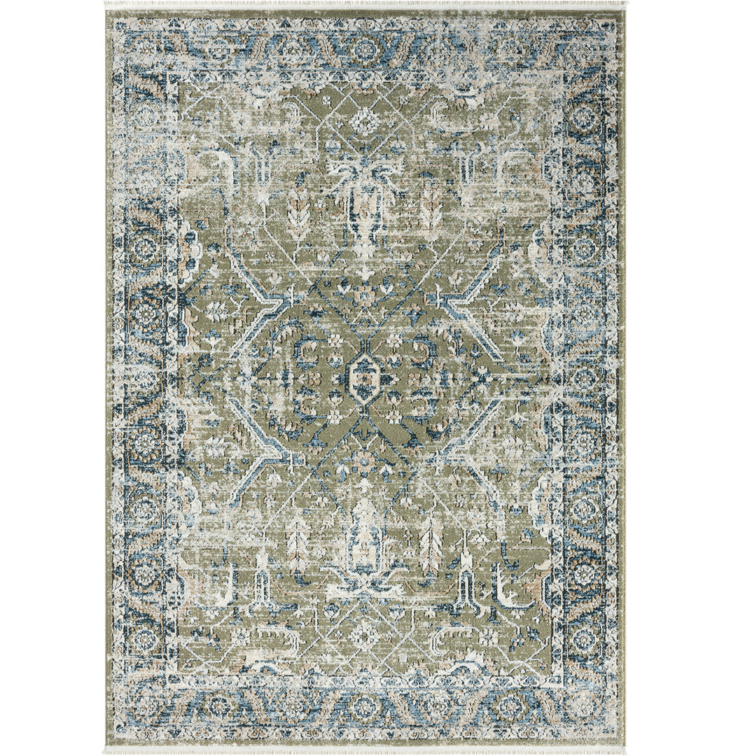 Moroccan Machine Made Polypropylene Area Rug in Blue/Green/Gray Bungalow Rose Rug 