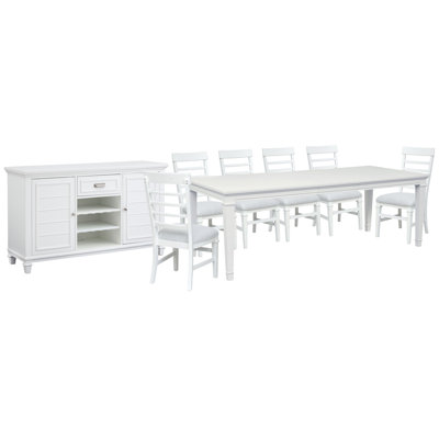 Table de salle à manger extensible blanche avec 6 chaises d'appoint et un plateau blanc